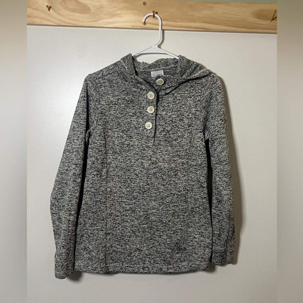 Columbia Heather Gray 3/4 Button Down Hoodie Women Size Small